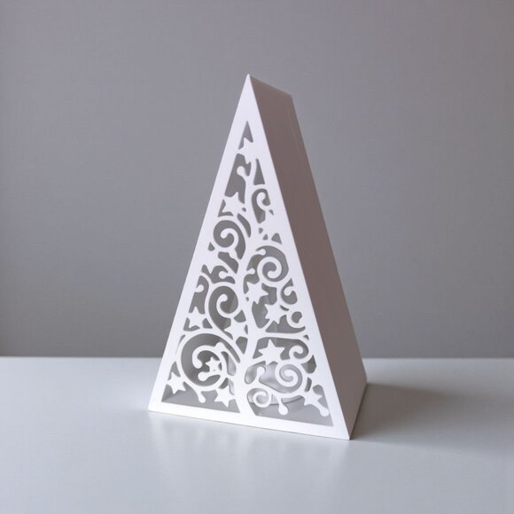 Pyramid Christmas Tree Lantern Tealight Holder w/Tealight LED Candle White - Picture 3 of 13
